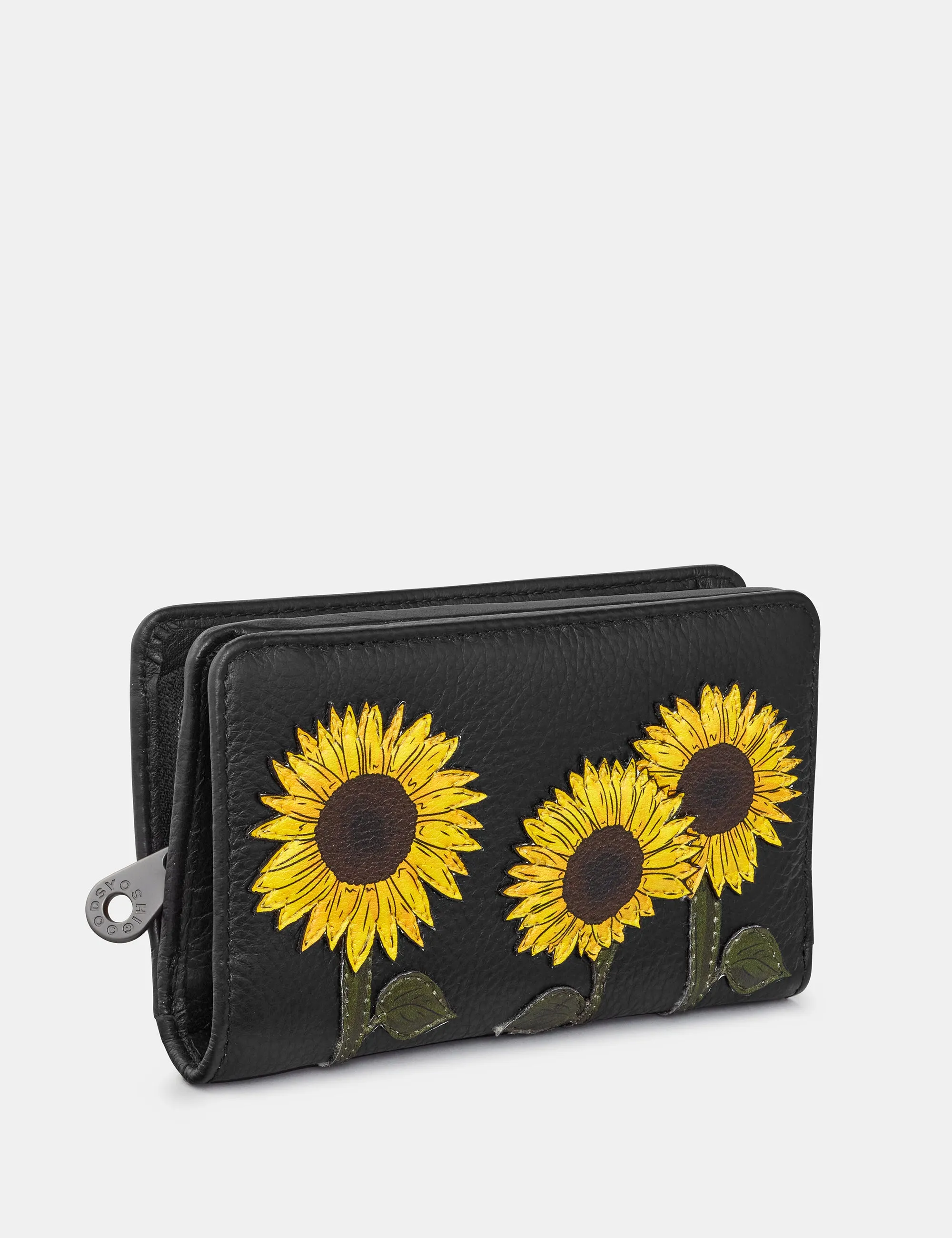 Sunflowers Black Leather Oxford Purse