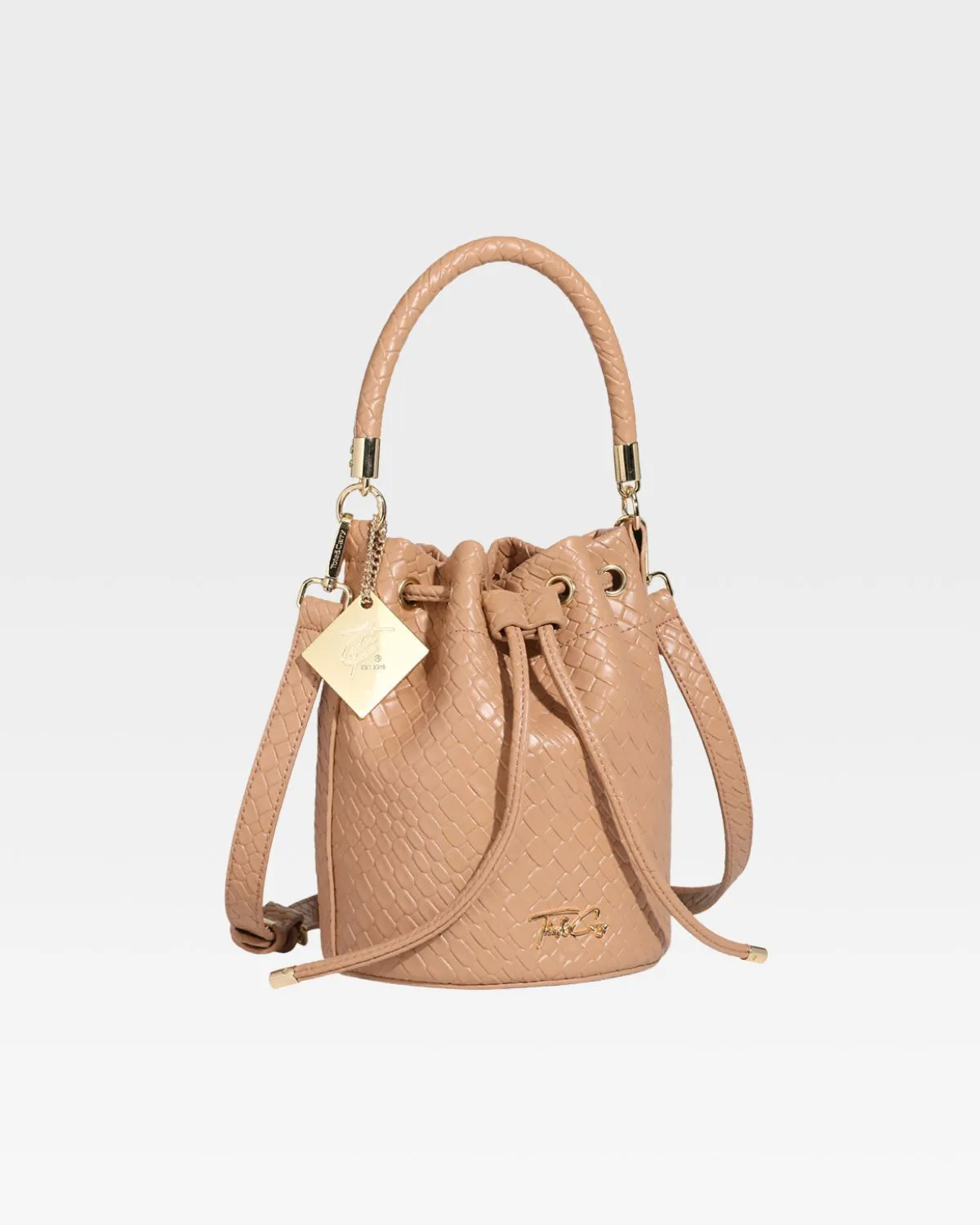 Tan Brown Drawstring Mini Bucket Purse