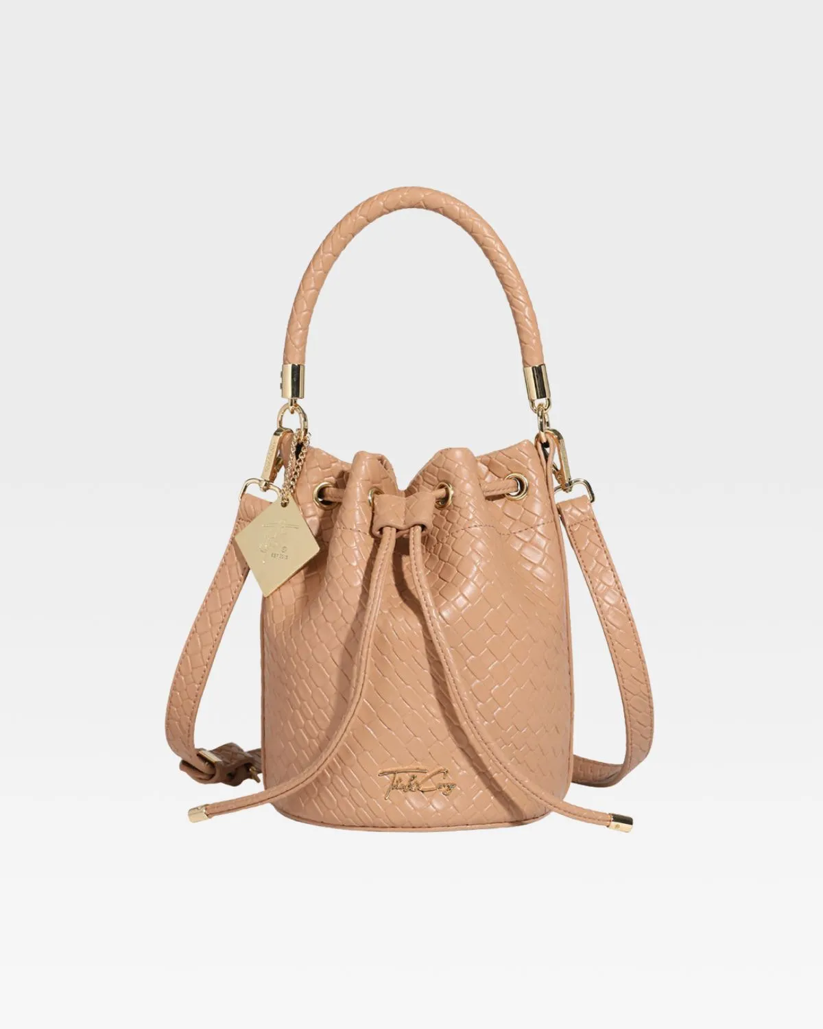 Tan Brown Drawstring Mini Bucket Purse