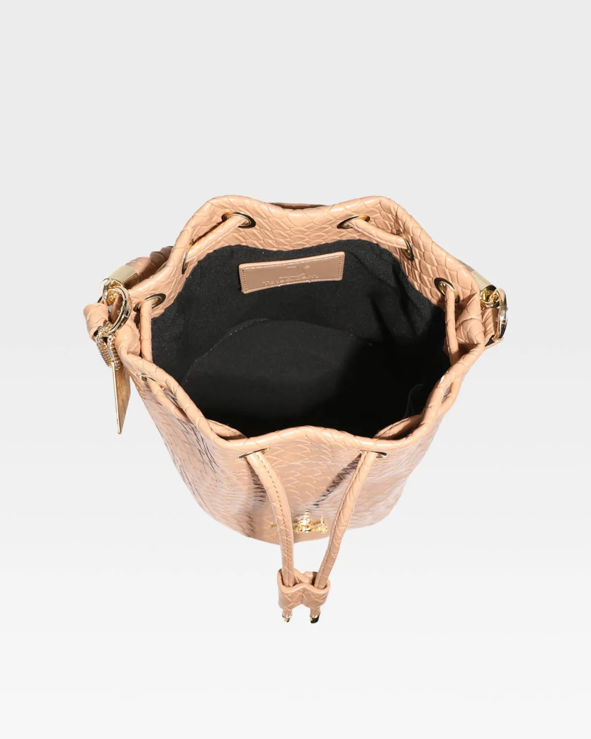 Tan Brown Drawstring Mini Bucket Purse