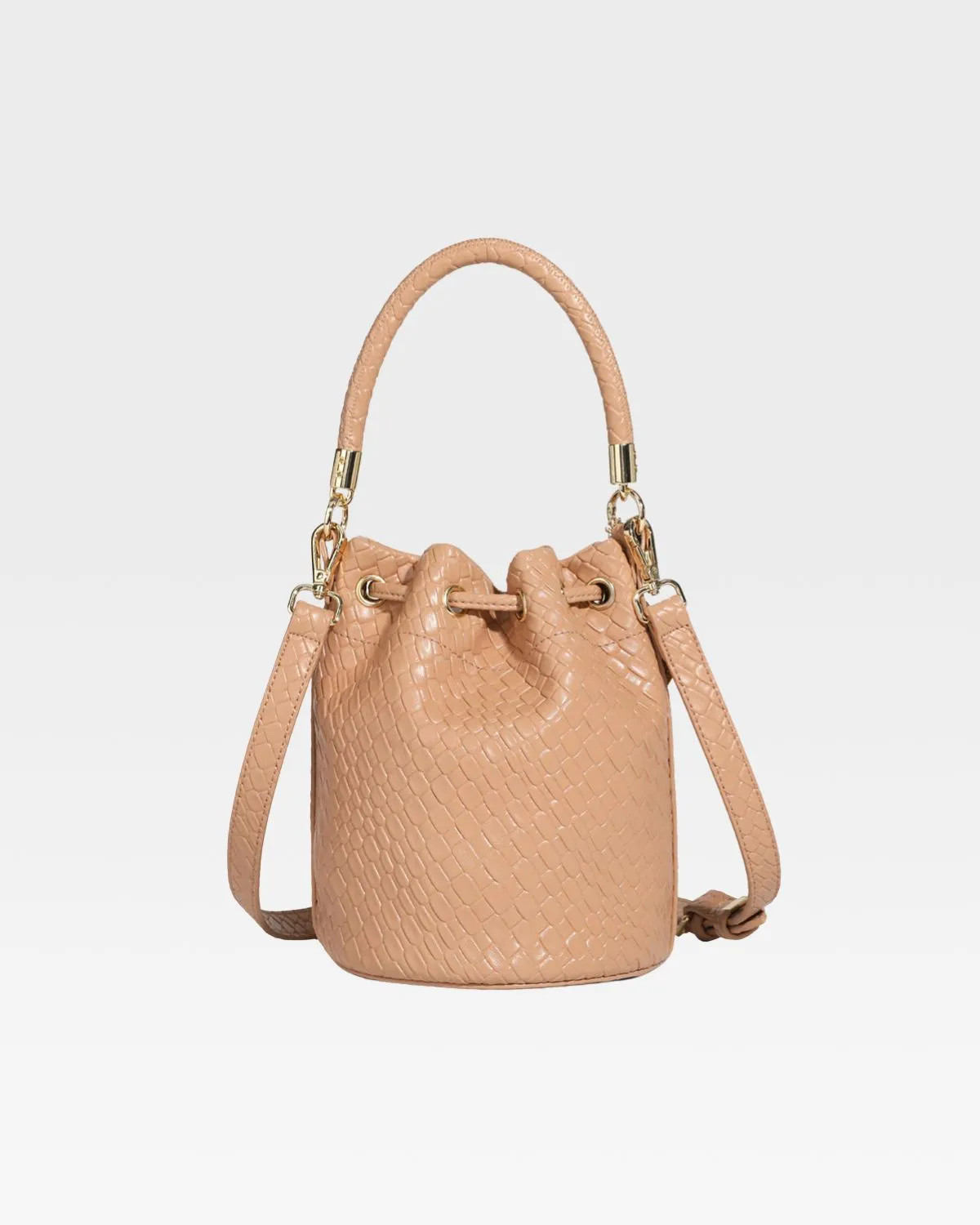 Tan Brown Drawstring Mini Bucket Purse