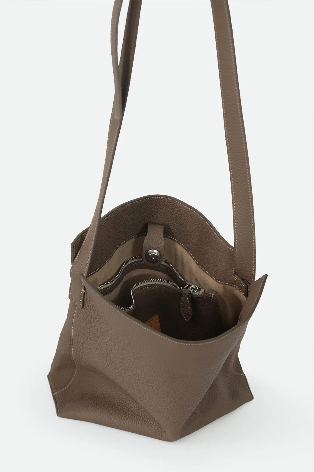 VINCENZA ITALIAN LEATHER BUCKET BAG TAUPE