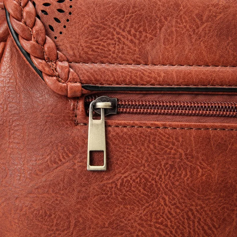 Vintage Leather Hollow Out Crossbody Shoulder Bag