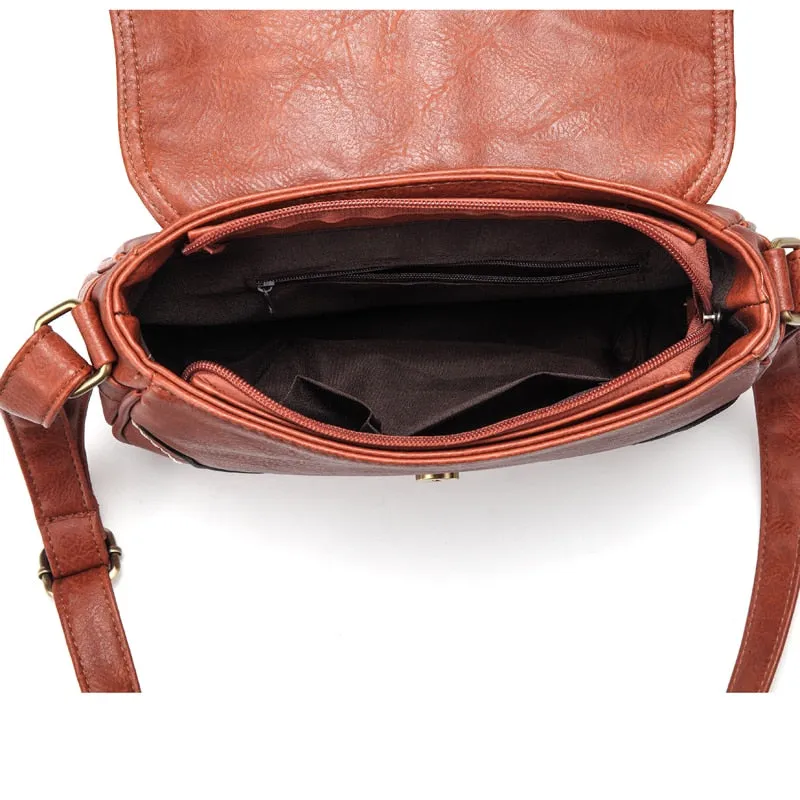 Vintage Leather Hollow Out Crossbody Shoulder Bag