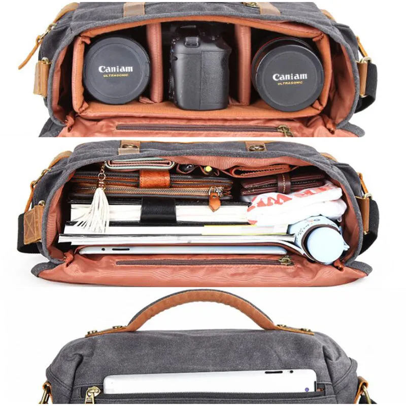 Waxed Canvas Camera Bag Retro DSLR Camera Shoulder Bag Waterproof Canvas Messenger Bag