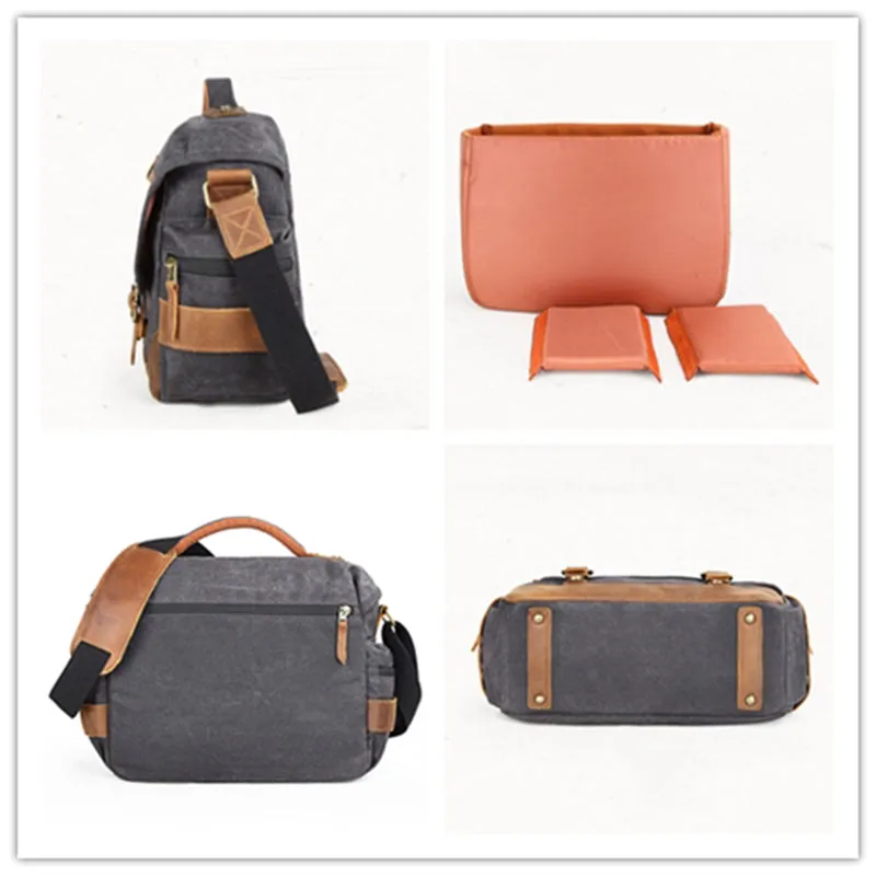 Waxed Canvas Camera Bag Retro DSLR Camera Shoulder Bag Waterproof Canvas Messenger Bag