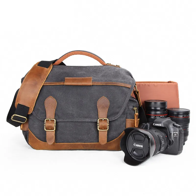 Waxed Canvas Camera Bag Retro DSLR Camera Shoulder Bag Waterproof Canvas Messenger Bag