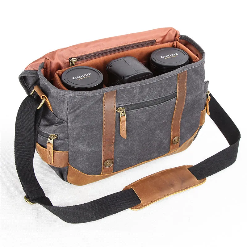 Waxed Canvas Camera Bag Retro DSLR Camera Shoulder Bag Waterproof Canvas Messenger Bag