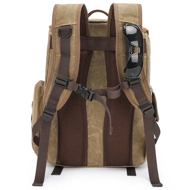 Waxed Canvas DSLR Camera Backpack Waterproof Travel Backpack Laptop Backpack QK-001