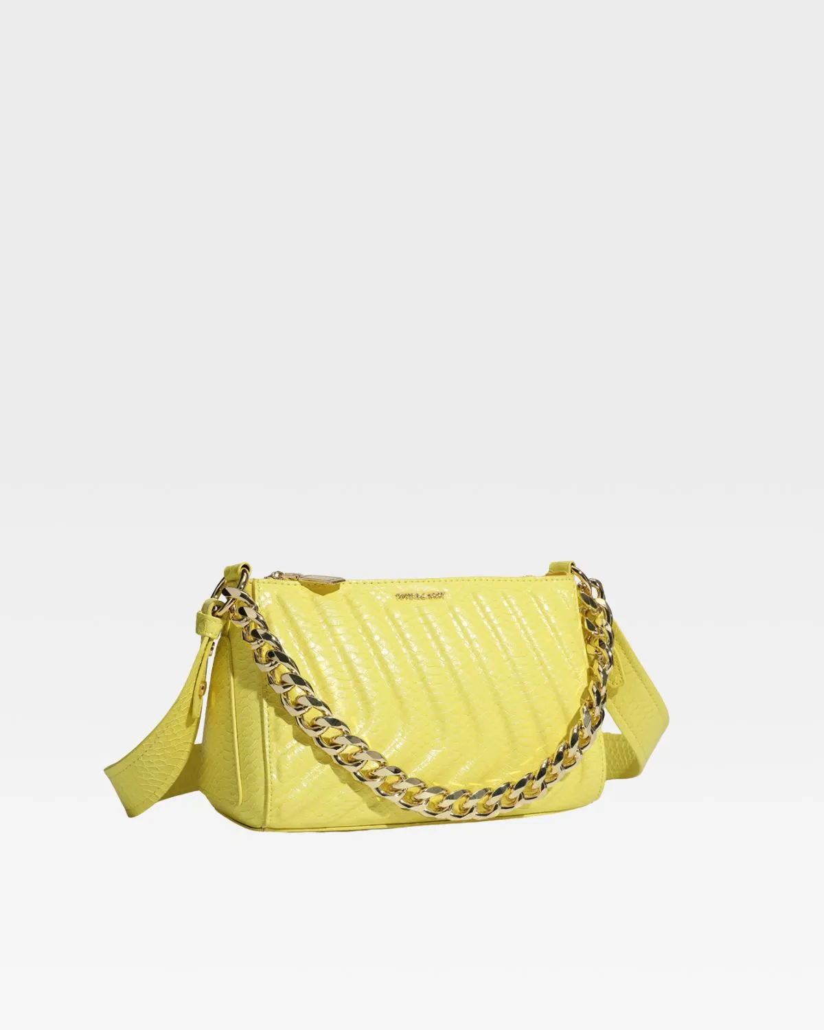 Yellow Faux Python Shoulder Bag